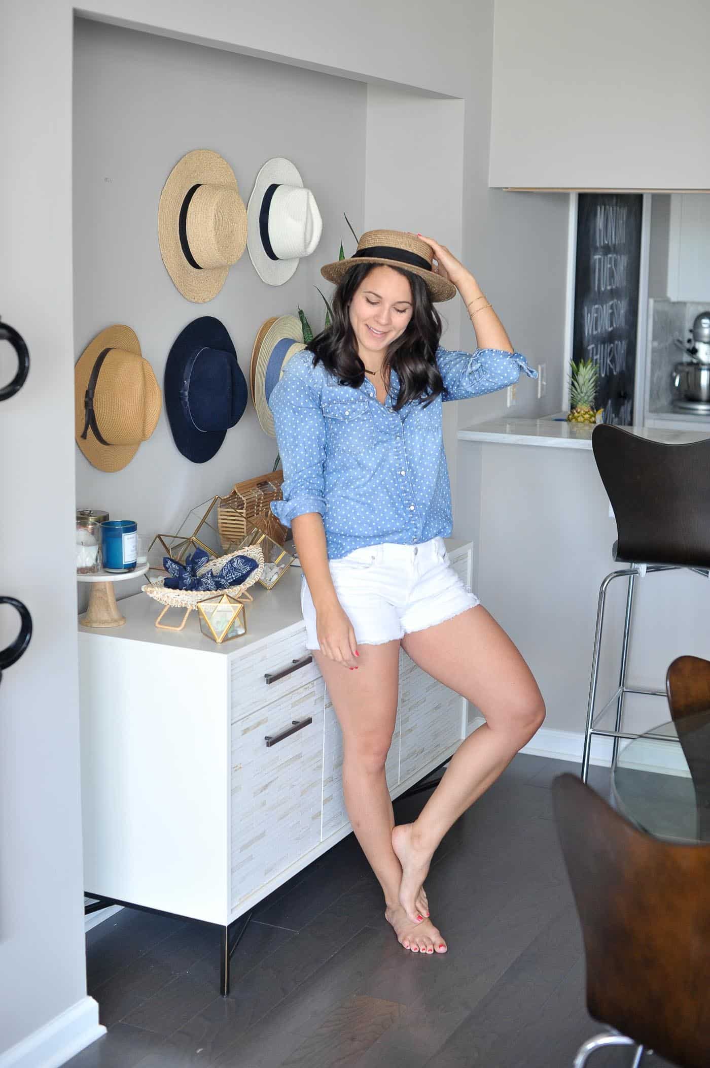 Hat wall ideas, how to style a buffet, affordable home decor ideas - My Style Vita @mystylevita