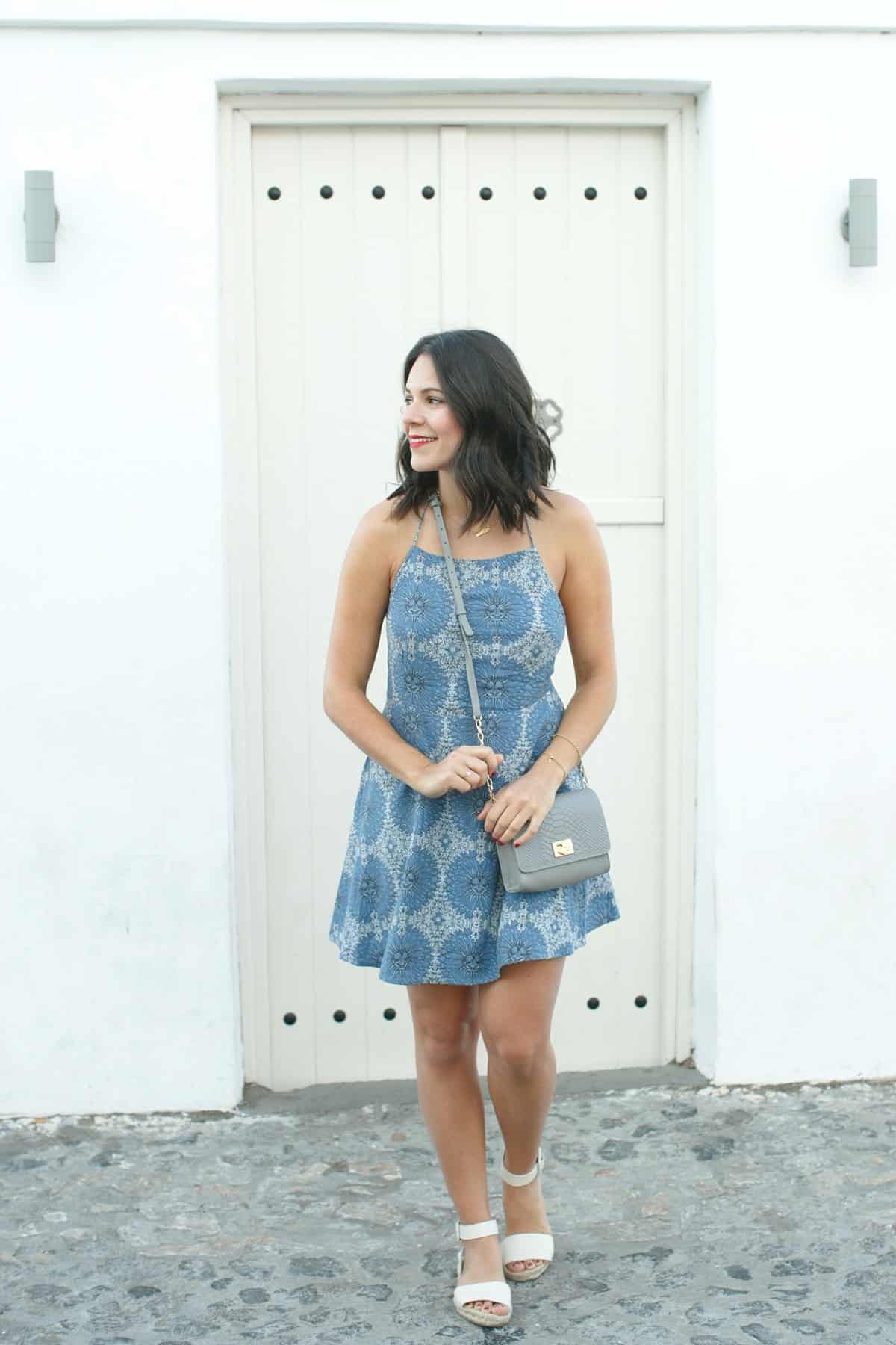 Revolve blue dress outfit