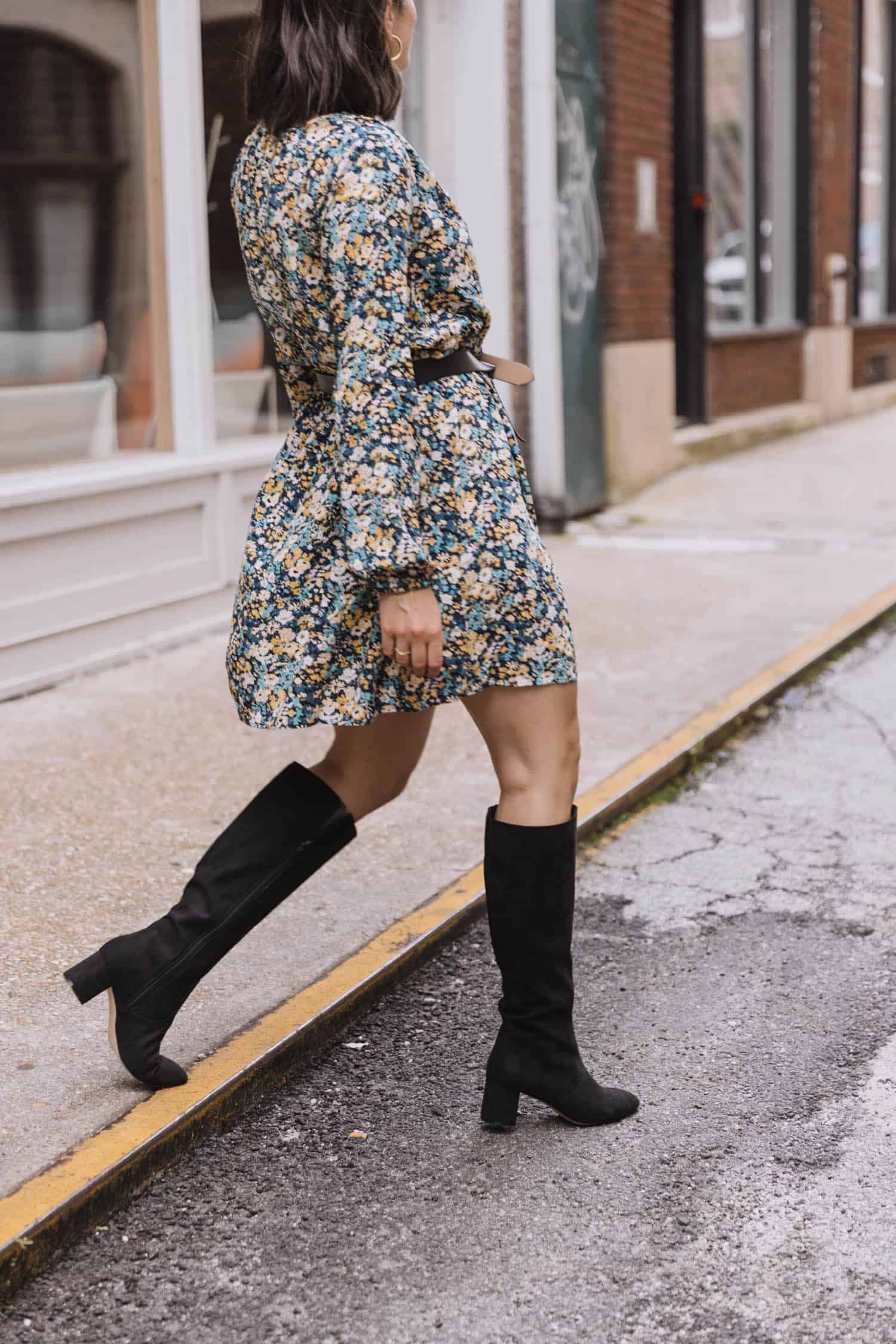 Floral mini dress for fall