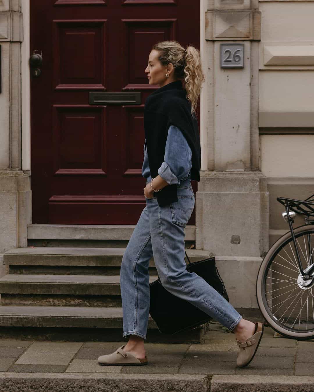 Mules for straight leg denim
