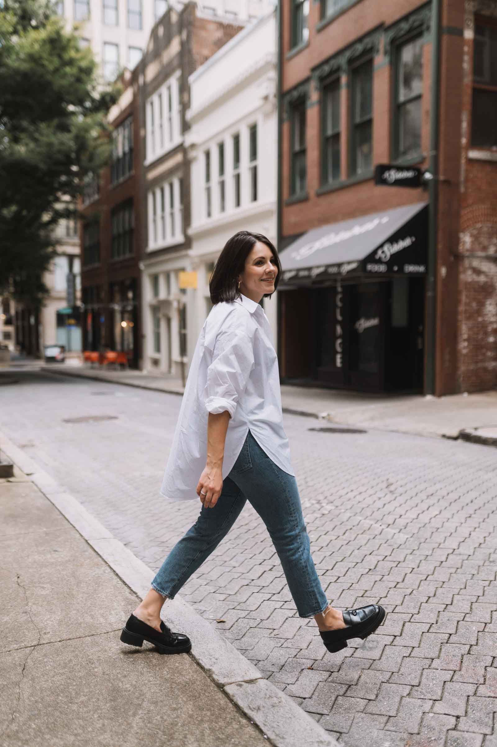 lug sole loafer with jeans and a button down
