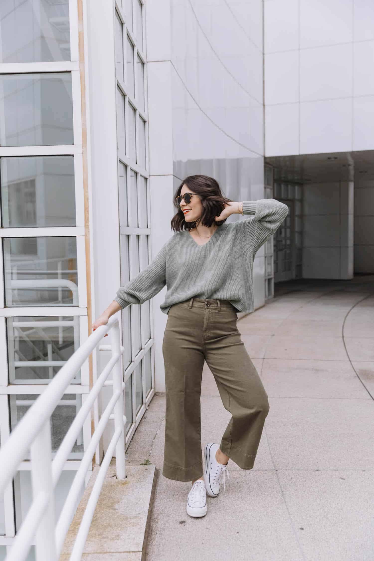 sweater and cropped pants