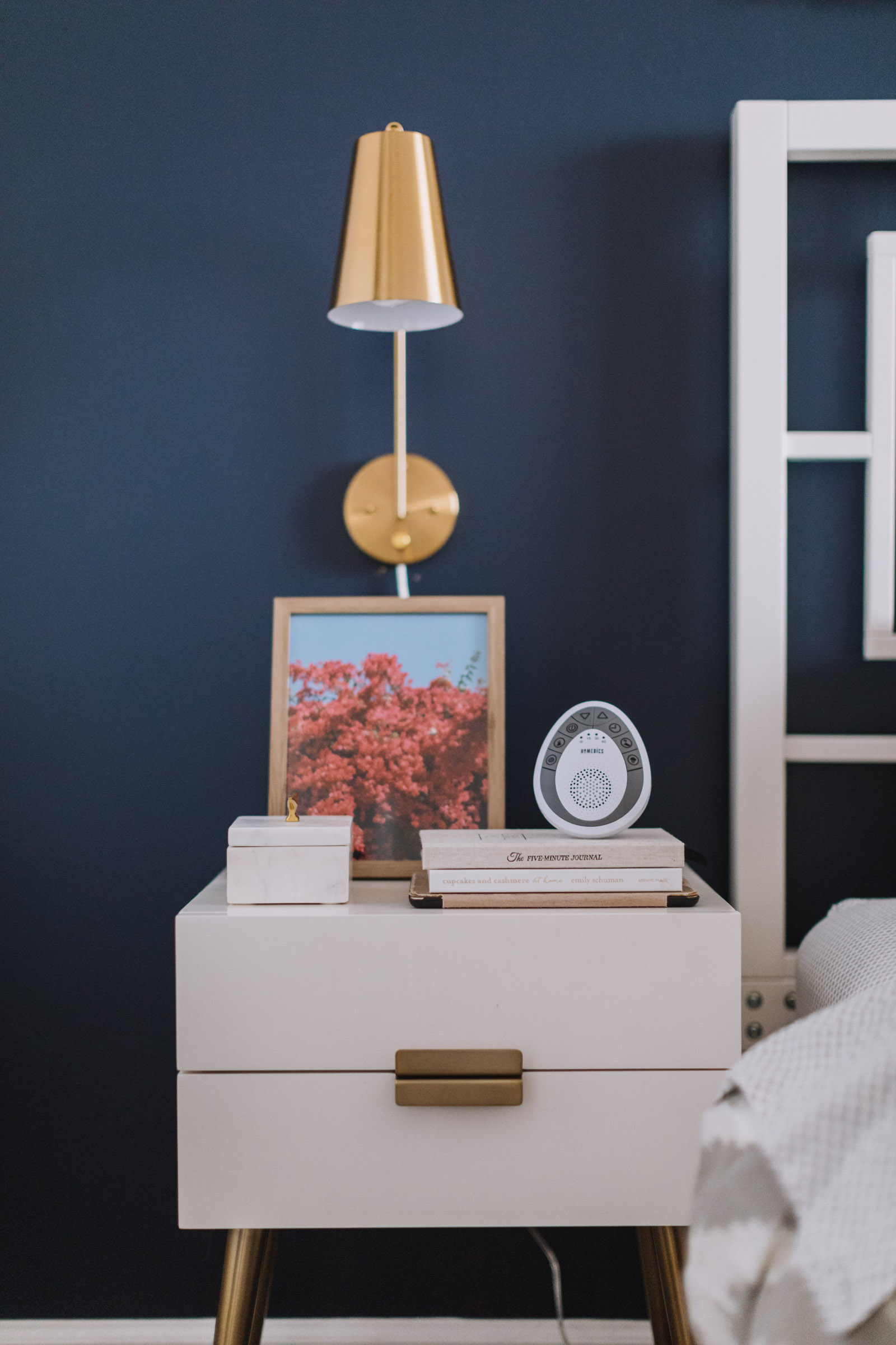 brass plug in sconce nightstand