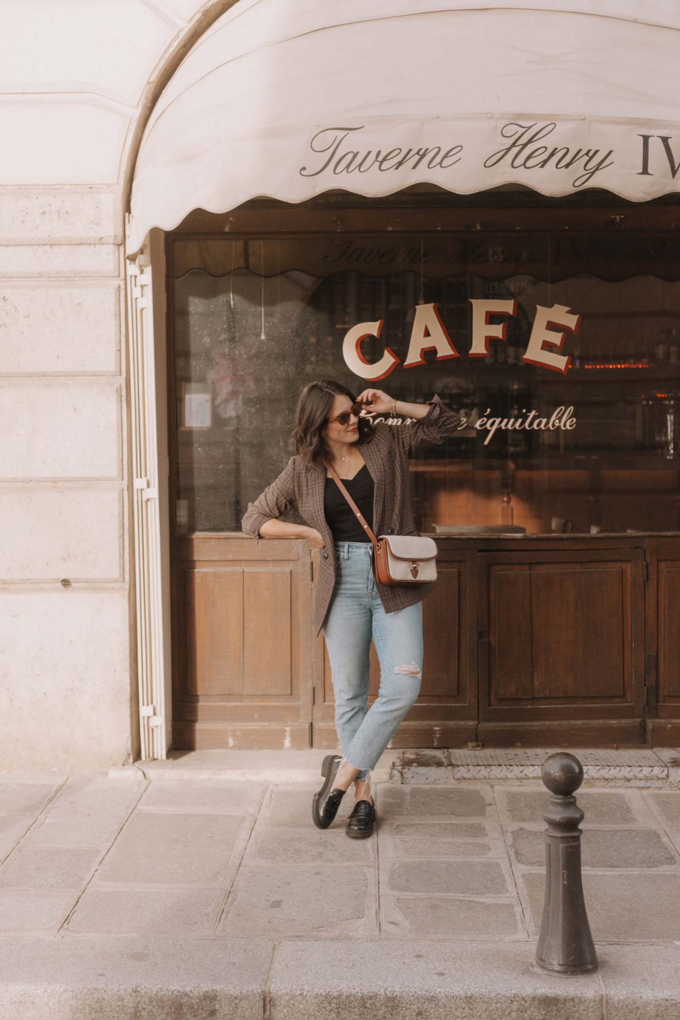 madewell vintage straight leg jeans with a blazer and loafers