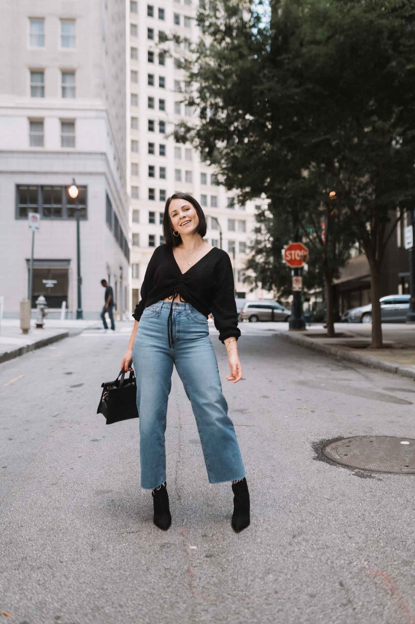 wide leg crop jeans with sock booties