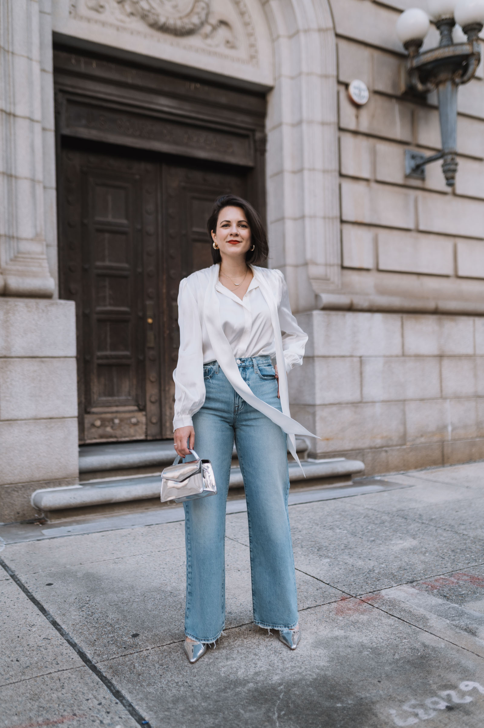 wide leg denim outfit ideas for spring in nyc