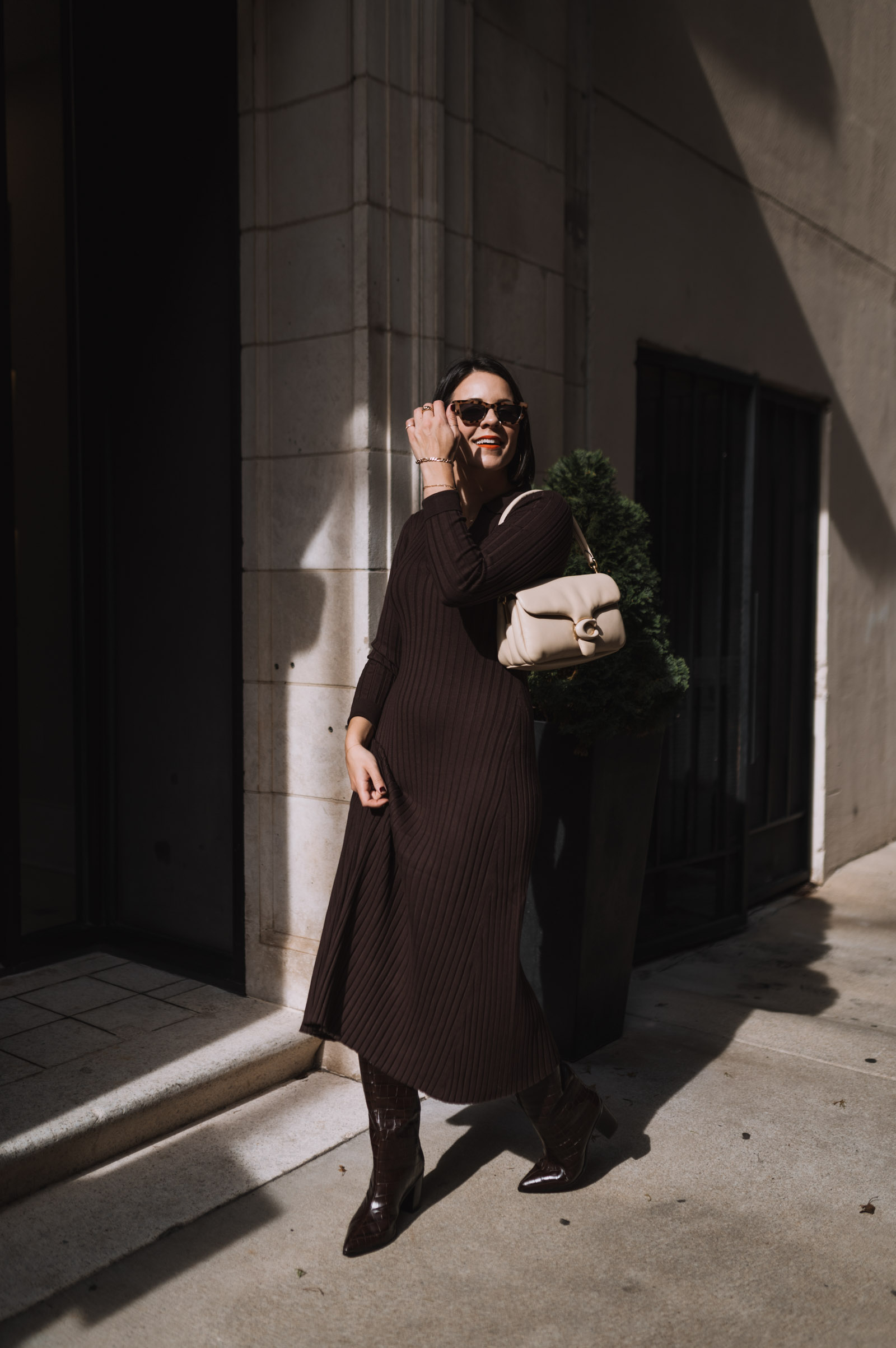 how to wear brown from head to toe