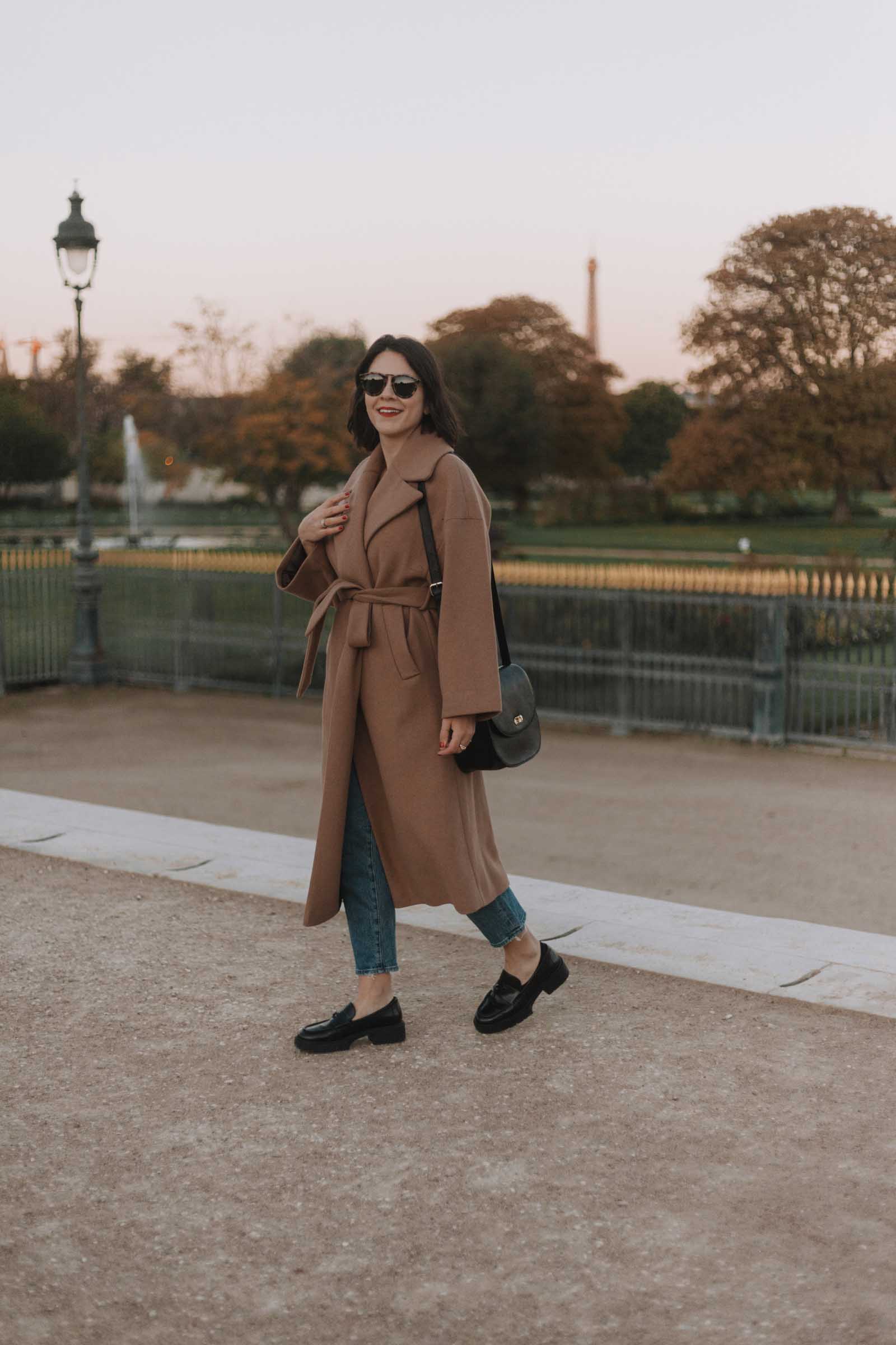 loafer and a winter coat outfit idea