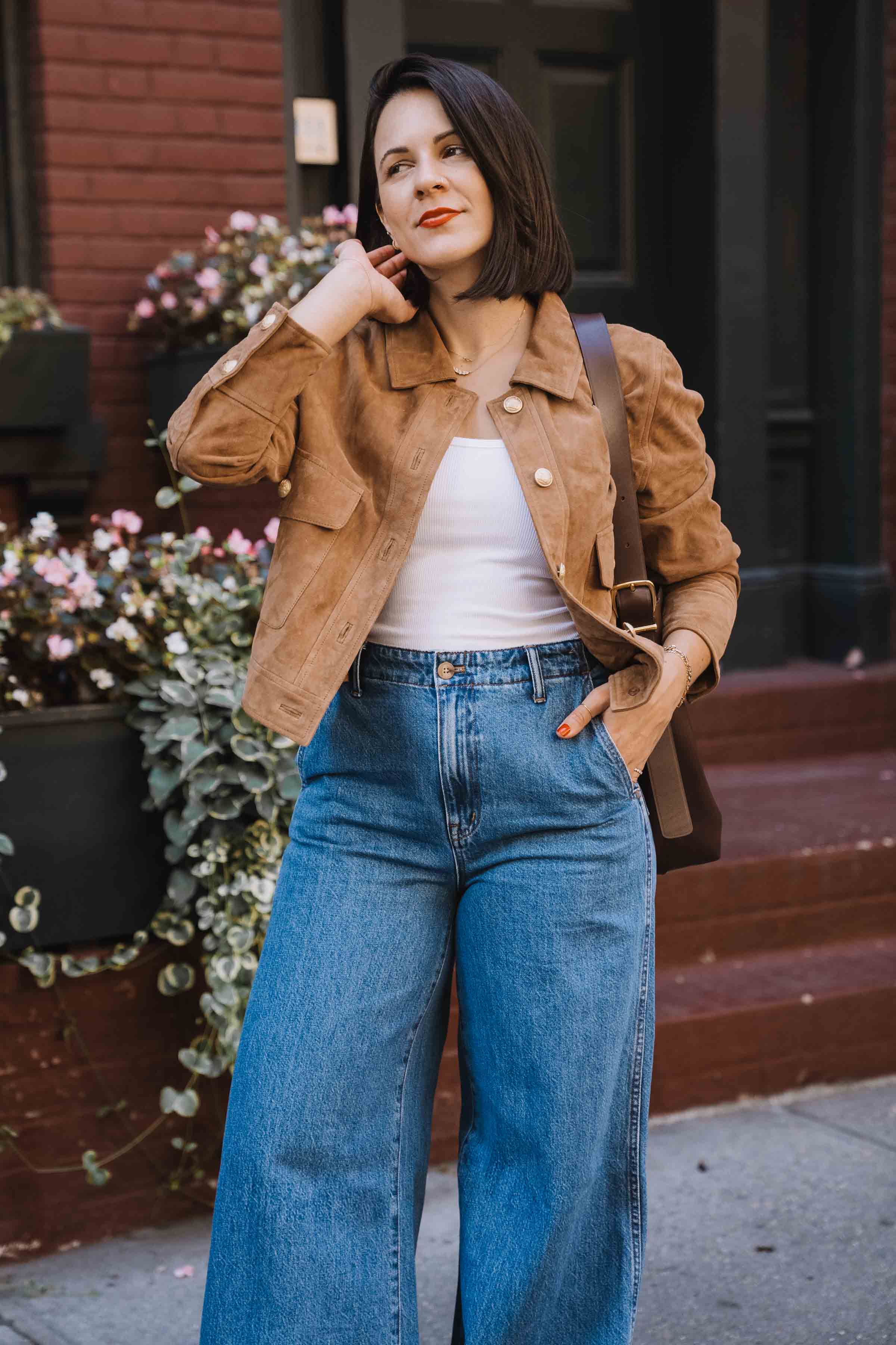Suede Collared Jacket outfit Cropped Suede Collared Jacket For A Casual Outfit