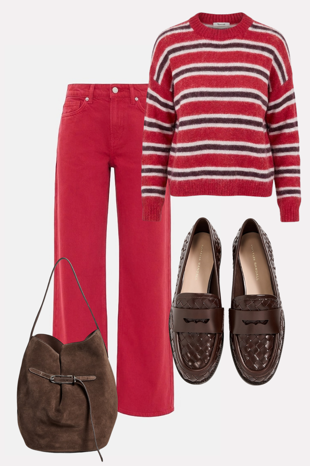 red sweater with red jeans 